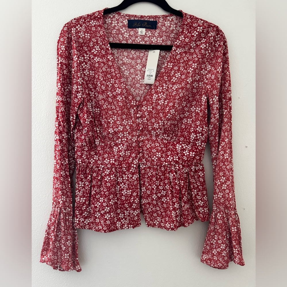Floral coral crop top blouse